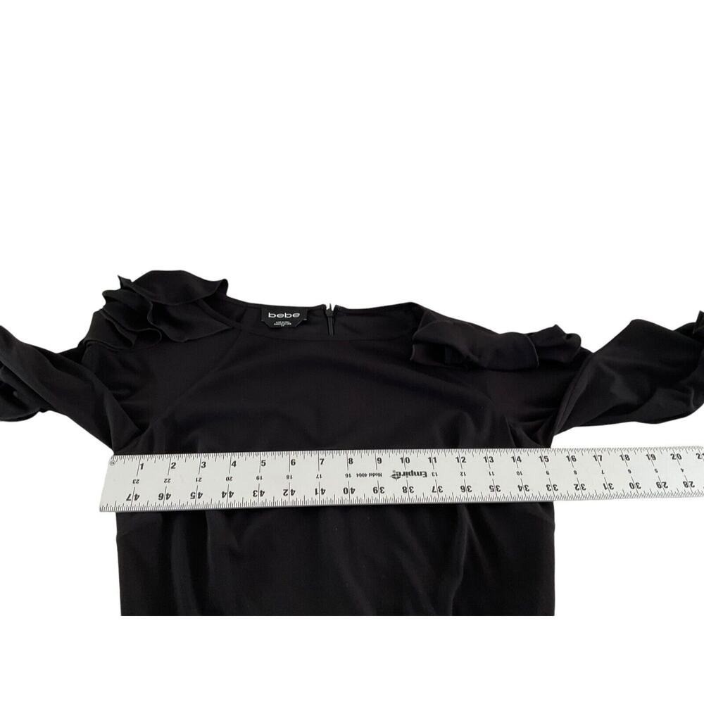 Bebe Black Ruffle Long Sleeve Boat Neck Sheath Cocktail Dress Small Y2K - Picture 10 of 13